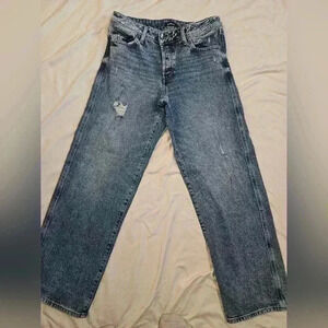 Low Rise Medium Wash Ripped Baggy Straight Jeans